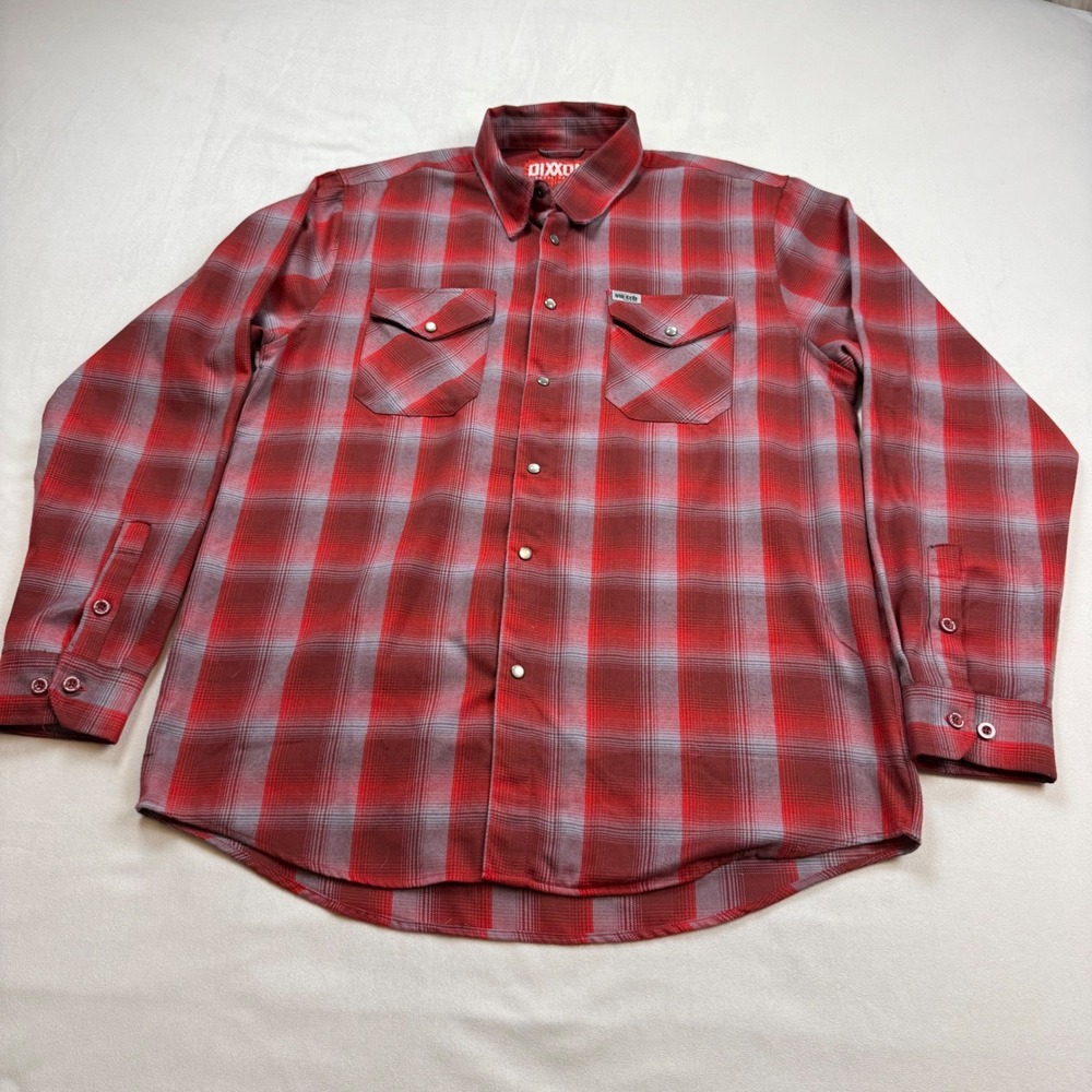 Dixxon Flannel Co Switch Suspension Game Over Red Grey Plaid Shirt Mens Large